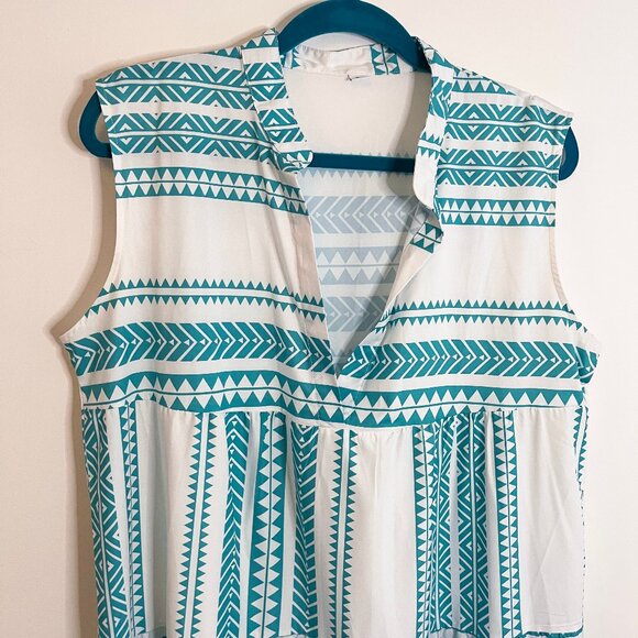 Women's V Neck Beach Dress Sundress A Line Geometric Pattern Striped Mini - XL - Picture 3 of 5